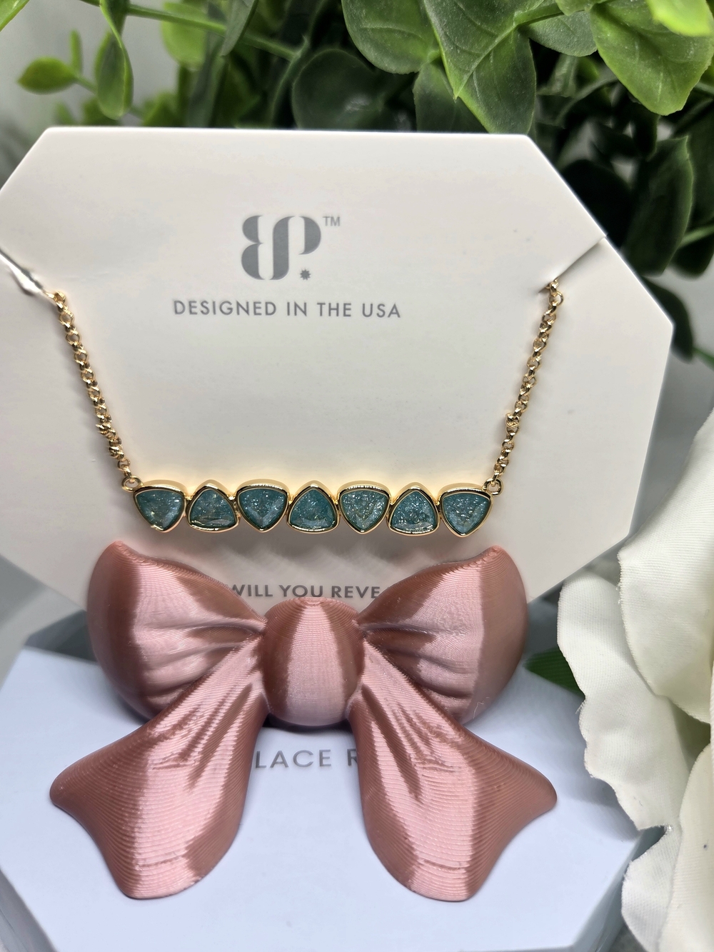 BP Gold-Tone Necklace with Aqua Blue Ice Crystal